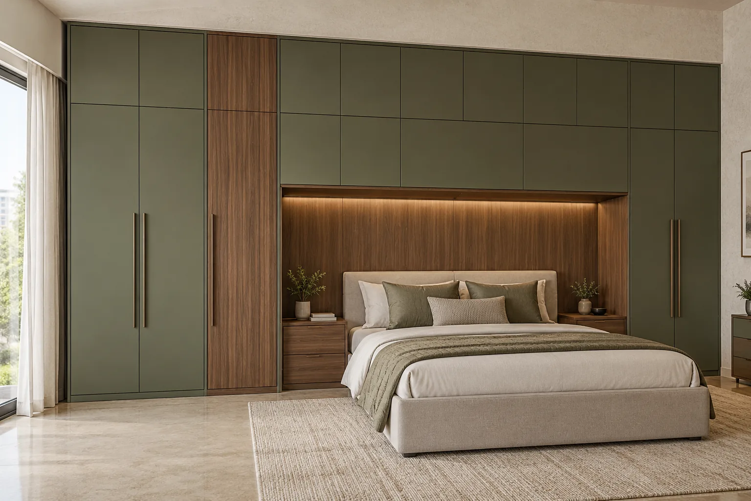 GI Olive Bed Surround Wardrobe with Loft — concept render