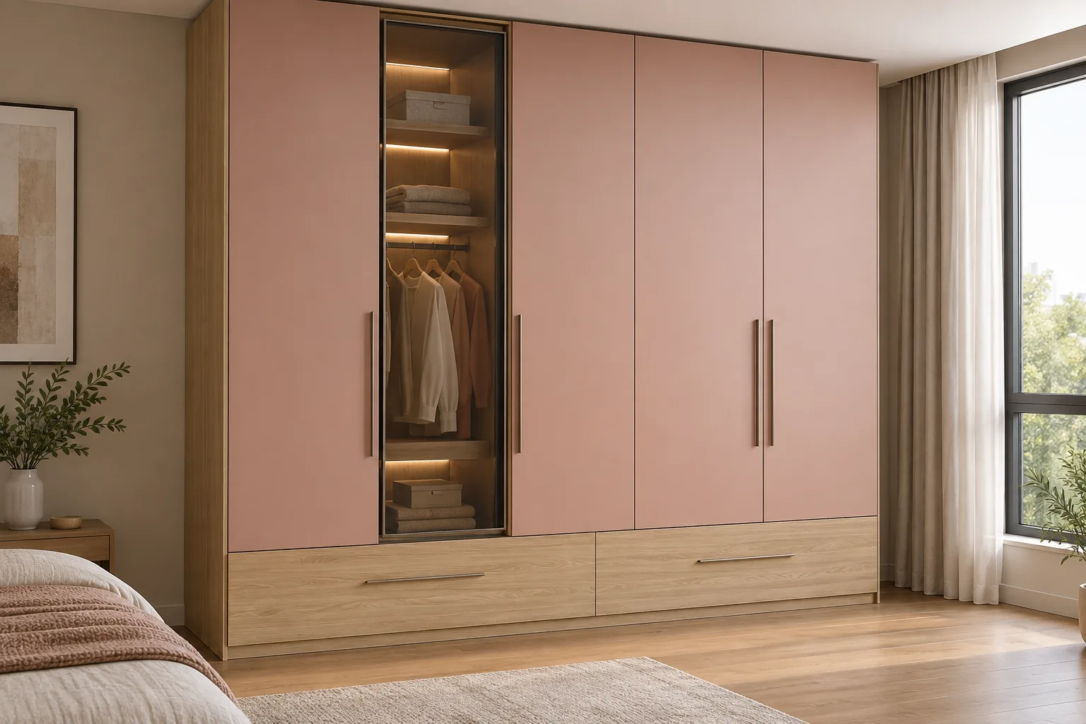 GI Rose Wardrobe with Glass and Wide Drawers — concept render