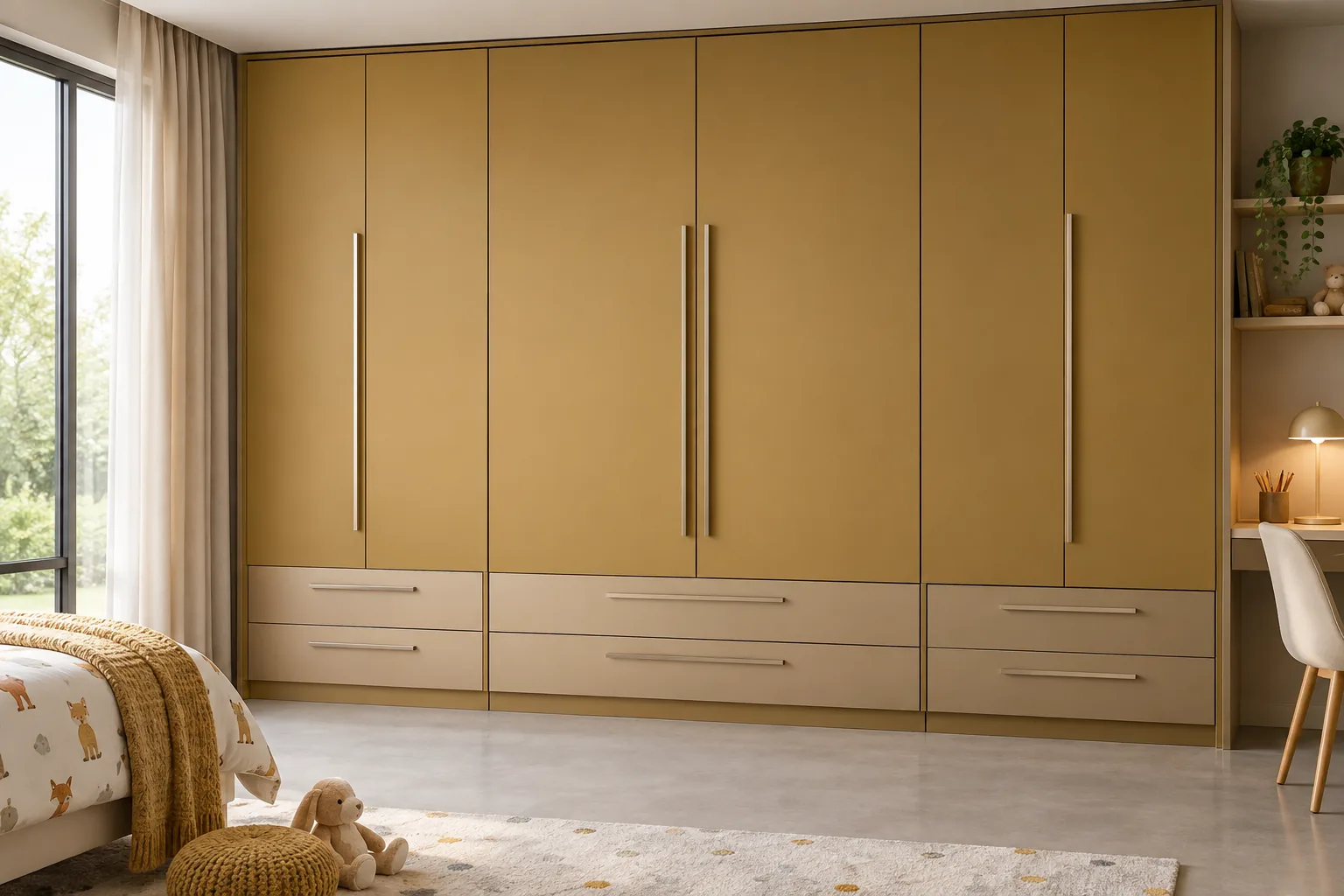 GI Ochre Children Wardrobe with Lower Drawers — concept render