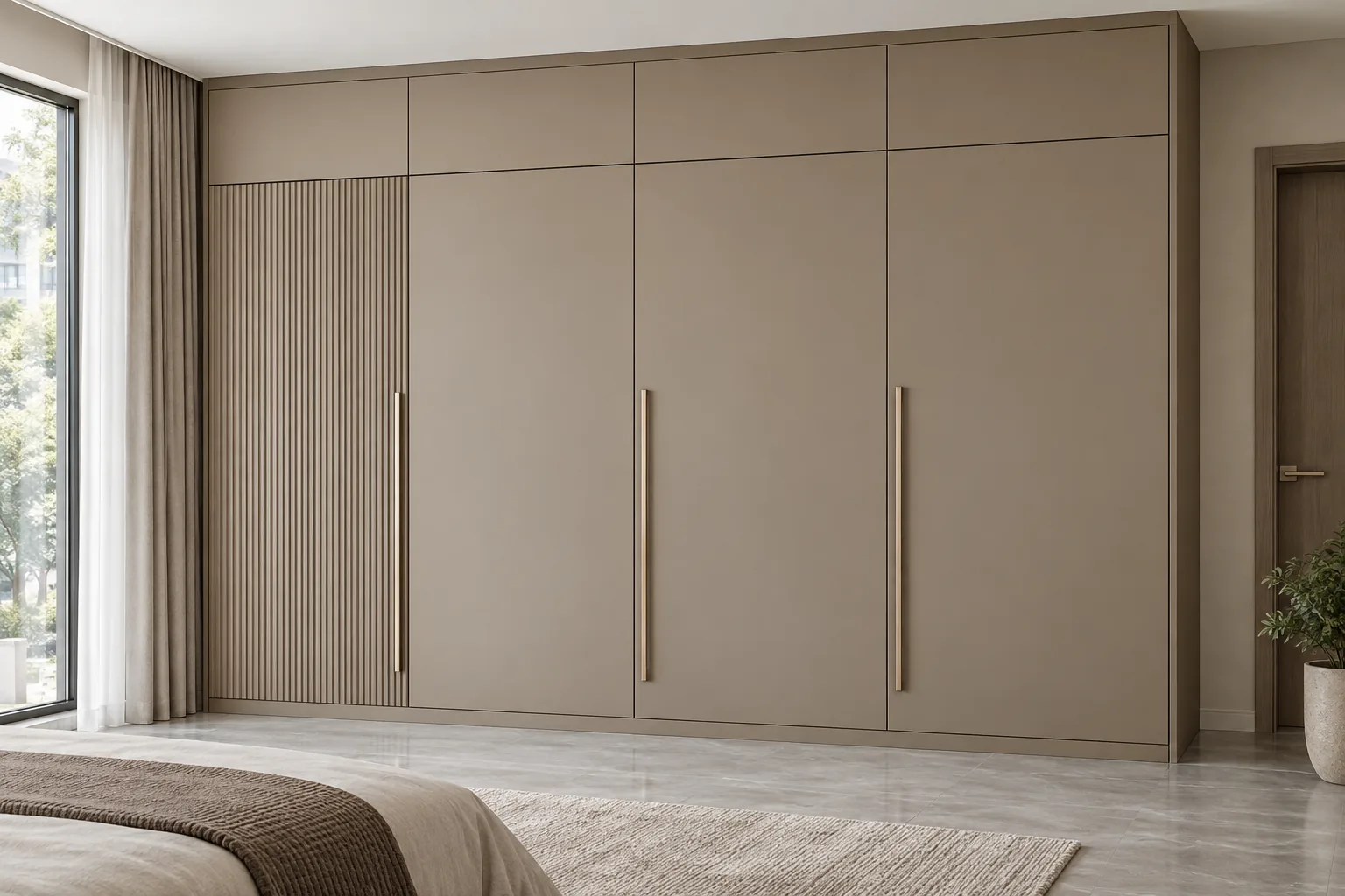 Aluminium Taupe Loft Wardrobe with Fluted Accent — concept render