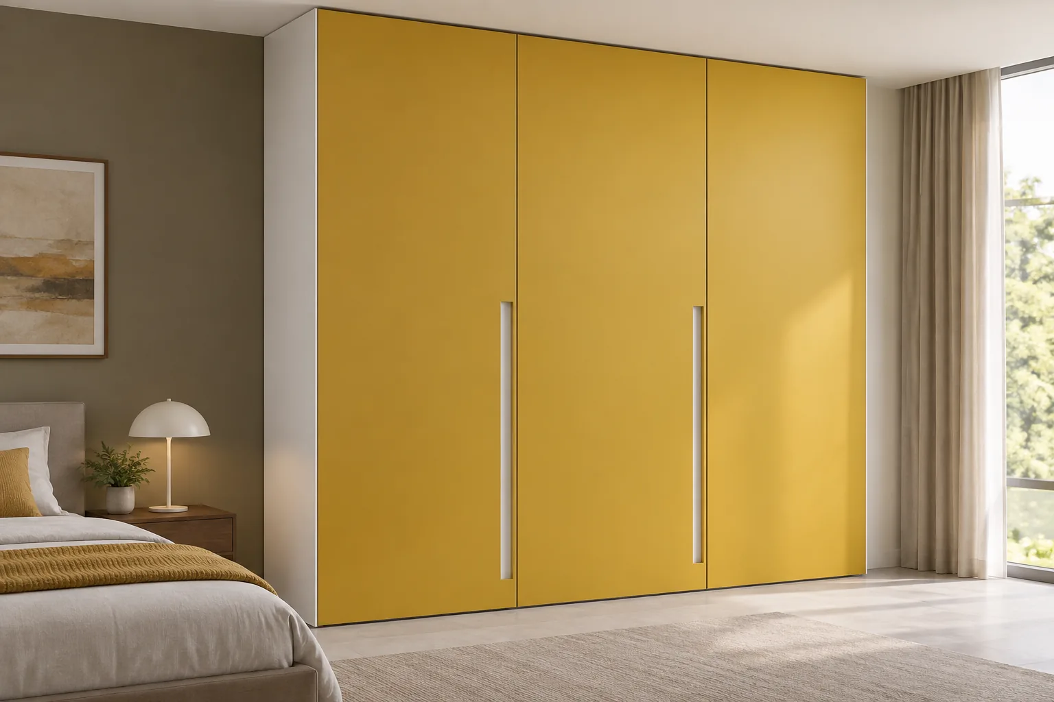 GI Mustard Wardrobe with Recessed Pulls — concept render