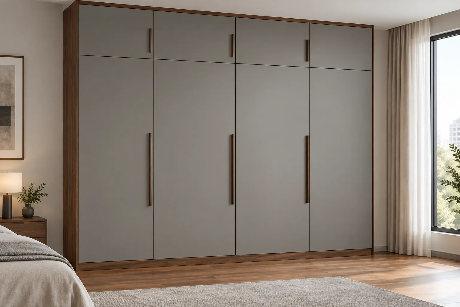 GI Grey Loft Wardrobe with Walnut Surround — concept render