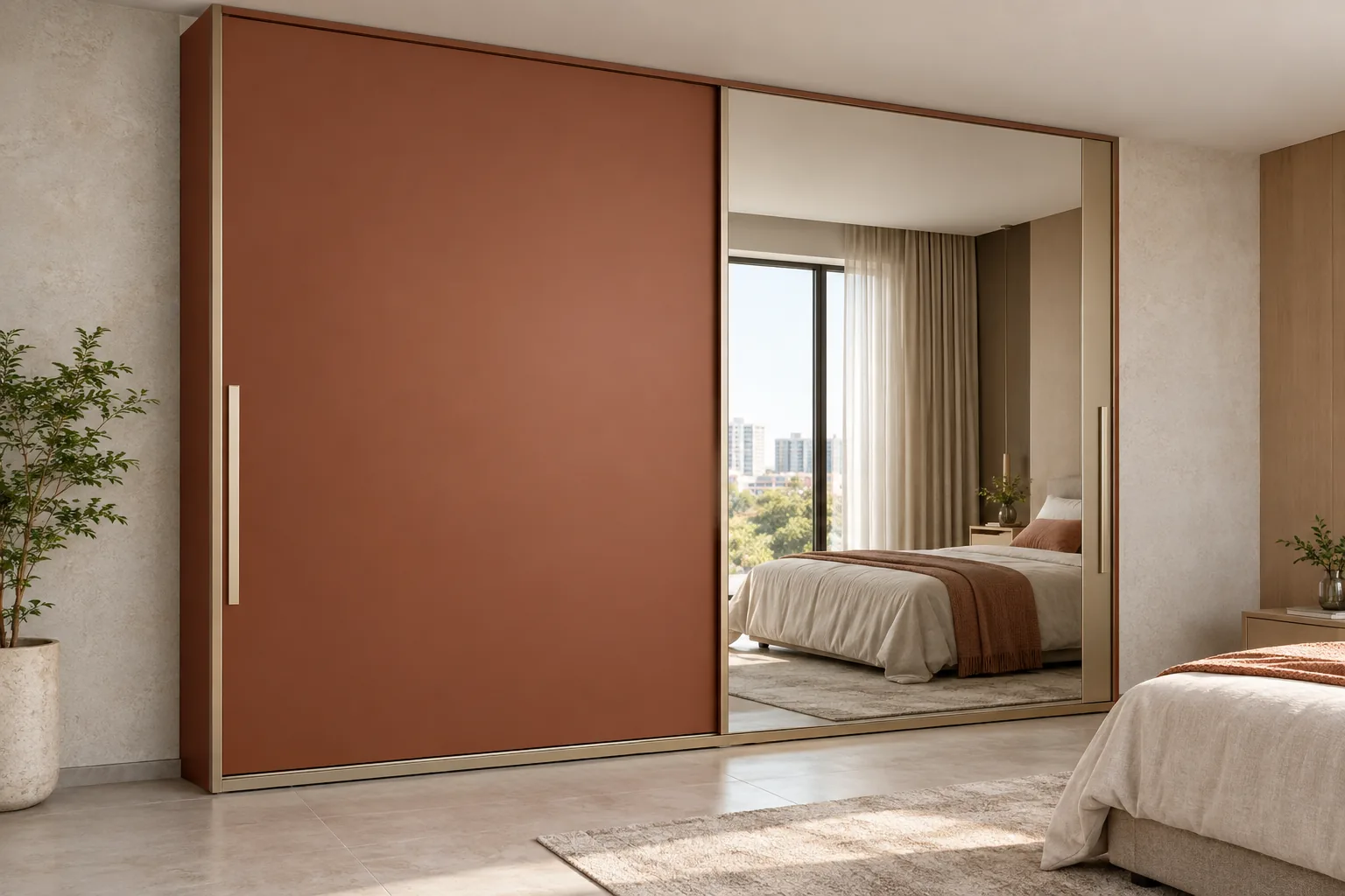 Aluminium Terracotta Sliding Mirror Wardrobe — concept render