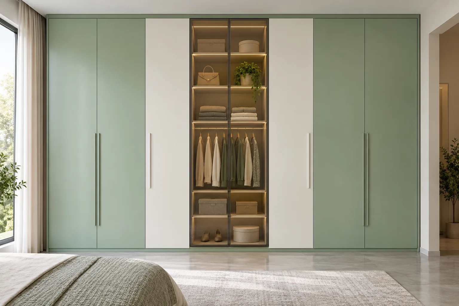 Aluminium Mint White Wardrobe with Glass Hanging Centre — concept render