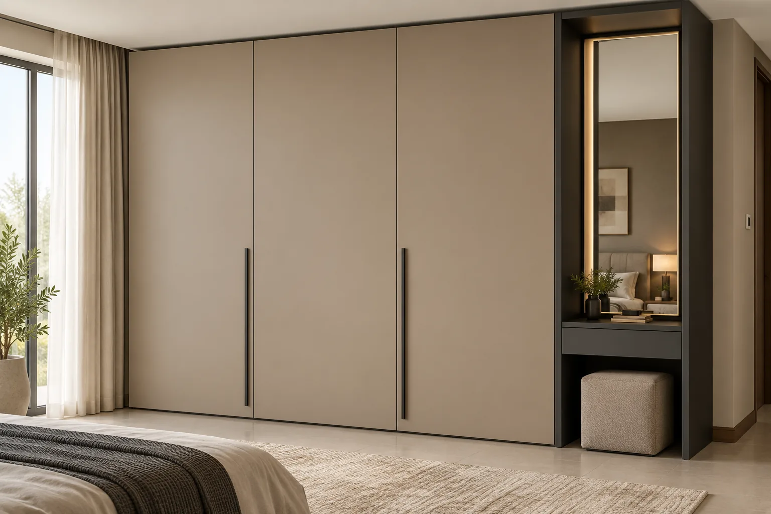 GI Clay Beige Wardrobe with Dressing Mirror — concept render