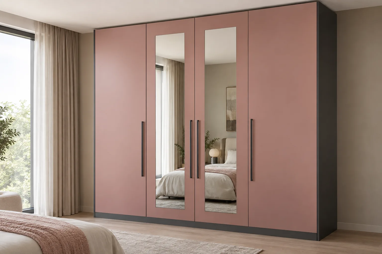 Aluminium Rose Wardrobe with Twin Mirrors — concept render