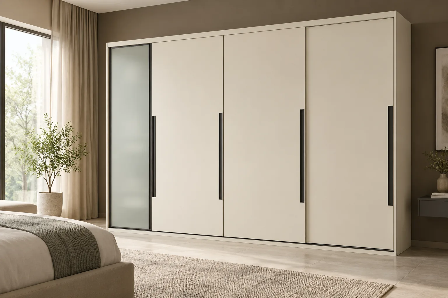 Aluminium Cream Frosted Sliding Wardrobe concept