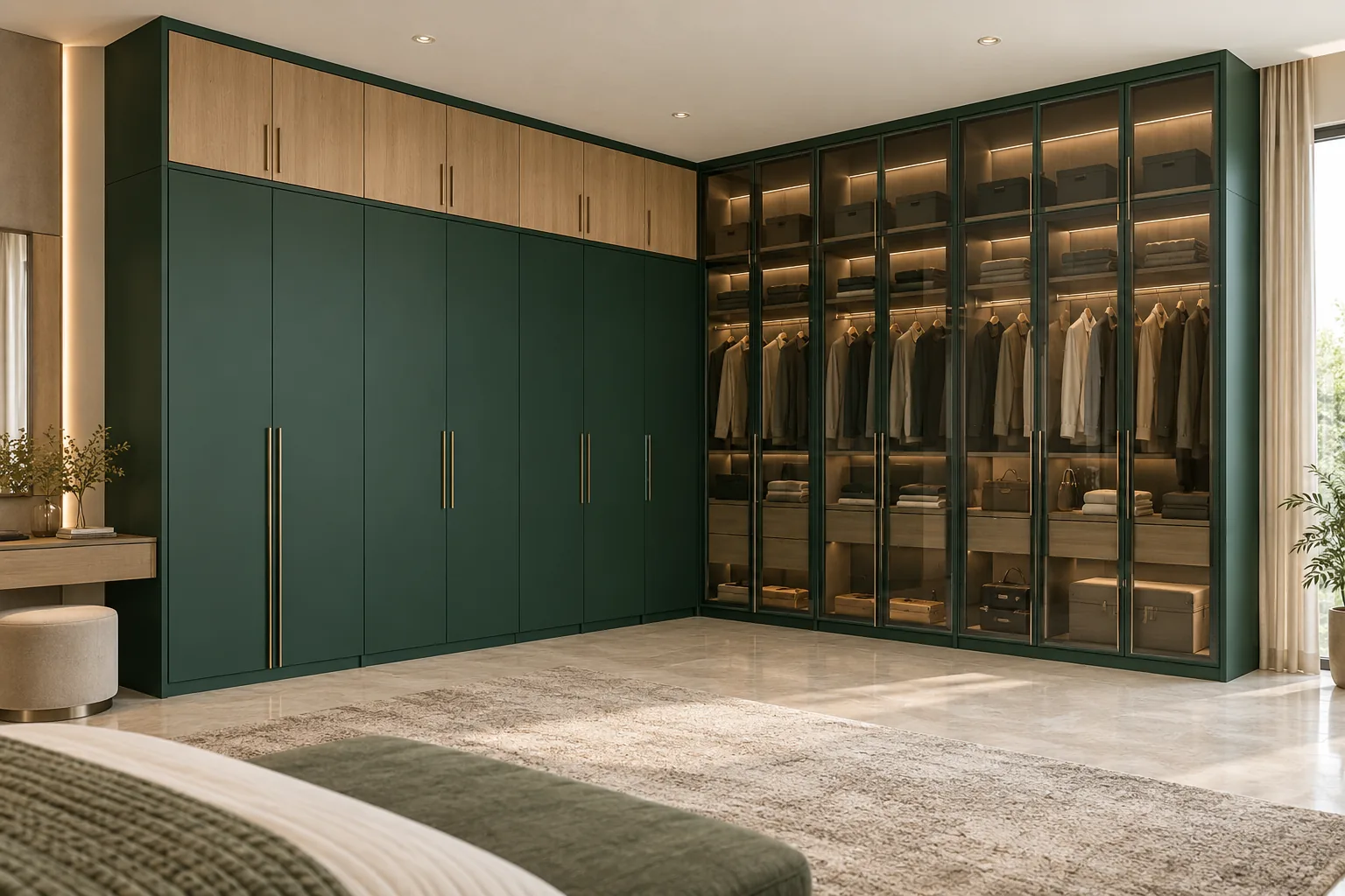 GI Emerald Glass Corner Wardrobe — concept render