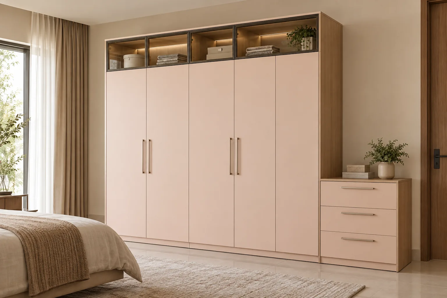 Aluminium Blush Glass Upper Wardrobe — concept render