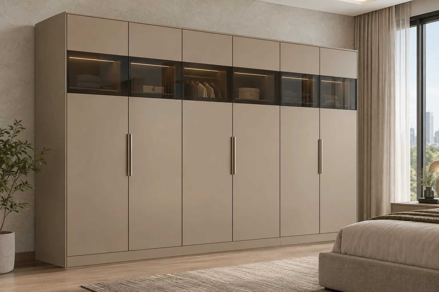 Aluminium Taupe Glass Transom Wardrobe — concept render