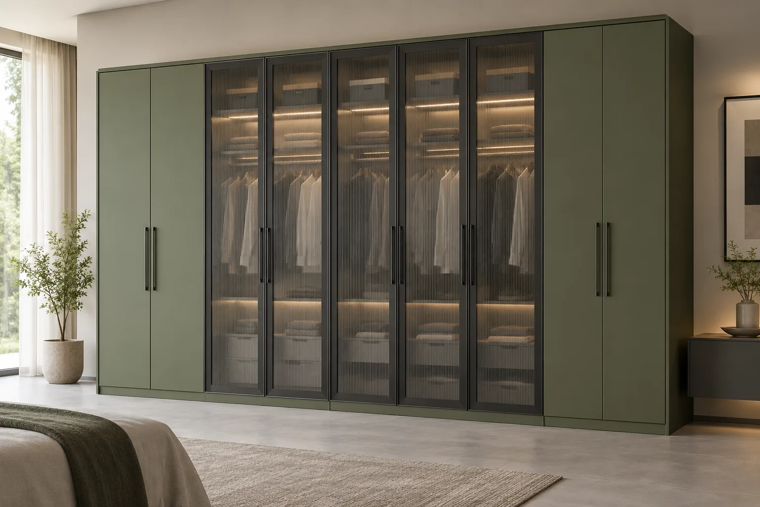GI Olive Reeded Centre Wardrobe — concept render