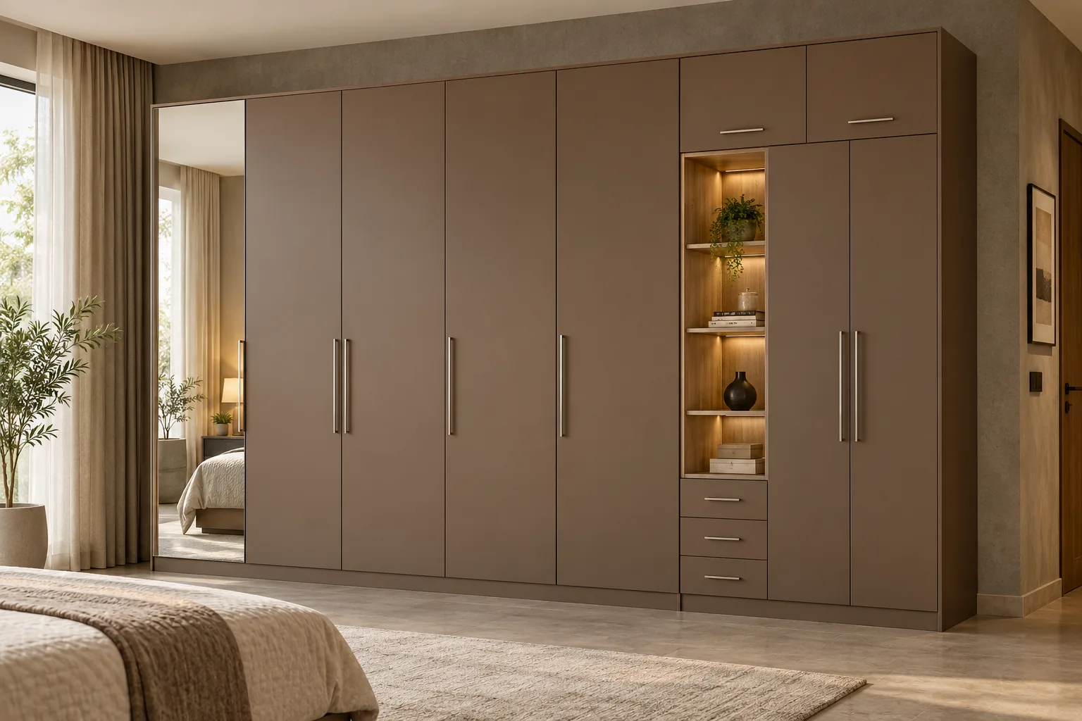 Aluminium Taupe Mirror Tower Wardrobe — concept render