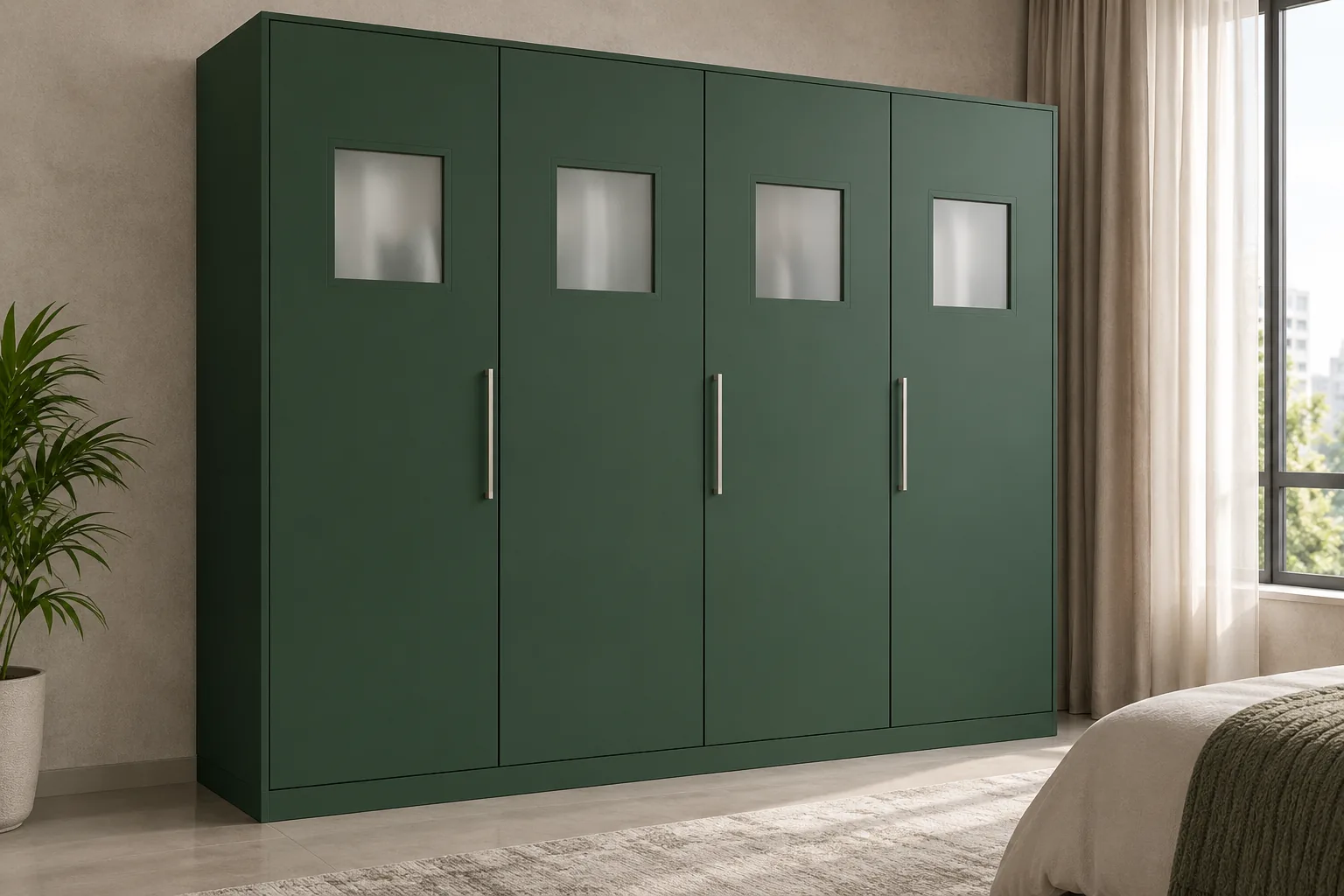 Aluminium Green Square Inset Wardrobe — concept render