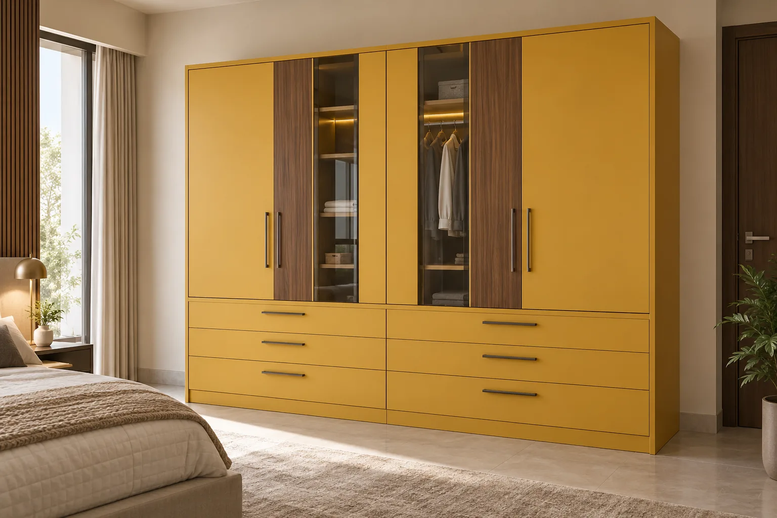 GI Mustard Glass Drawer Wardrobe — concept render