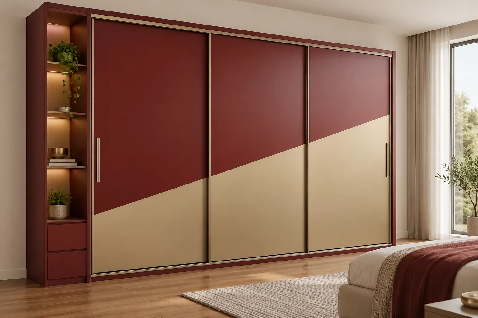 Aluminium Red Diagonal Sliding Wardrobe — concept render