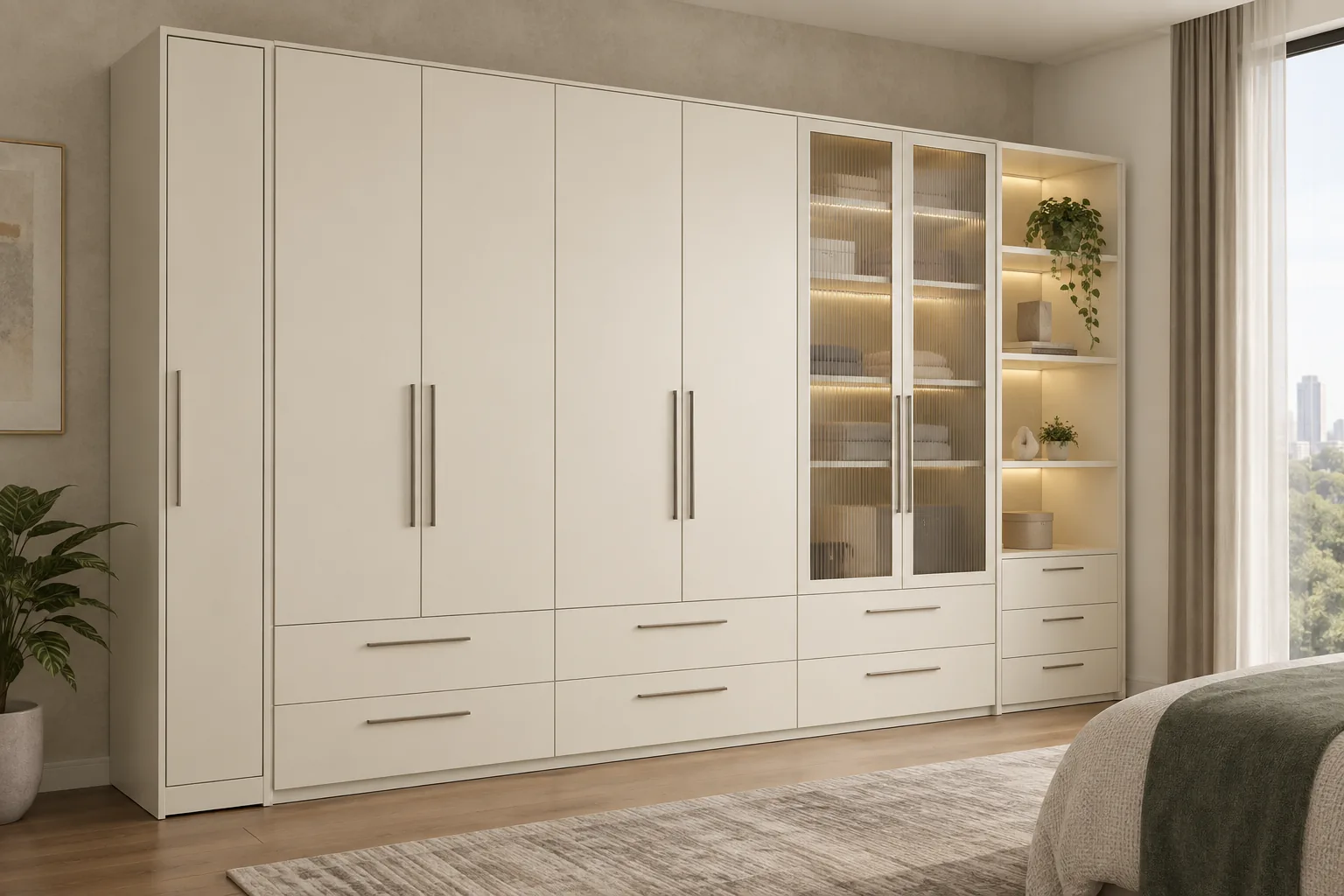 GI Ivory Reeded Drawer Wardrobe — concept render