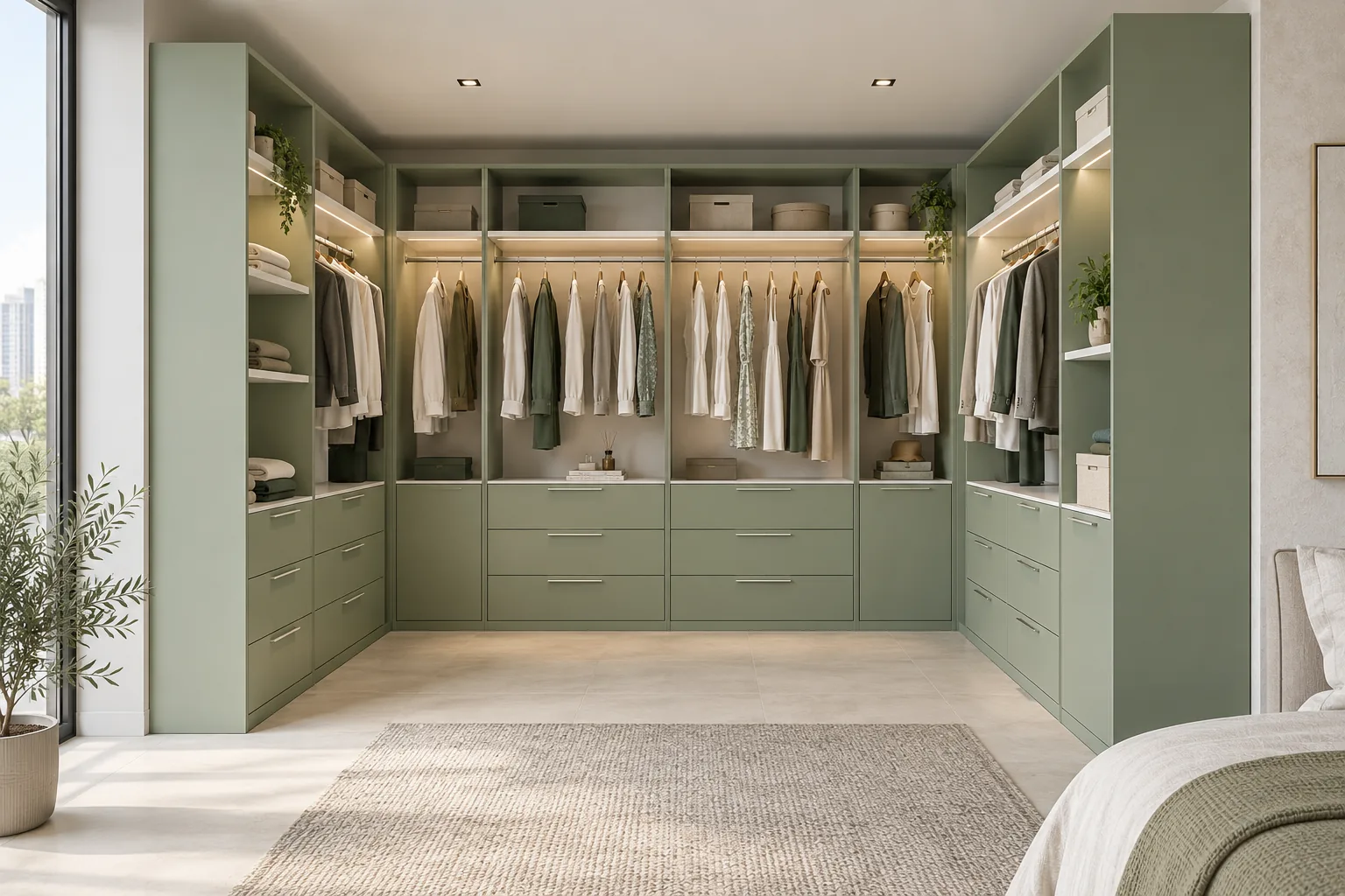 Aluminium Pistachio Open Walk Wardrobe — concept render