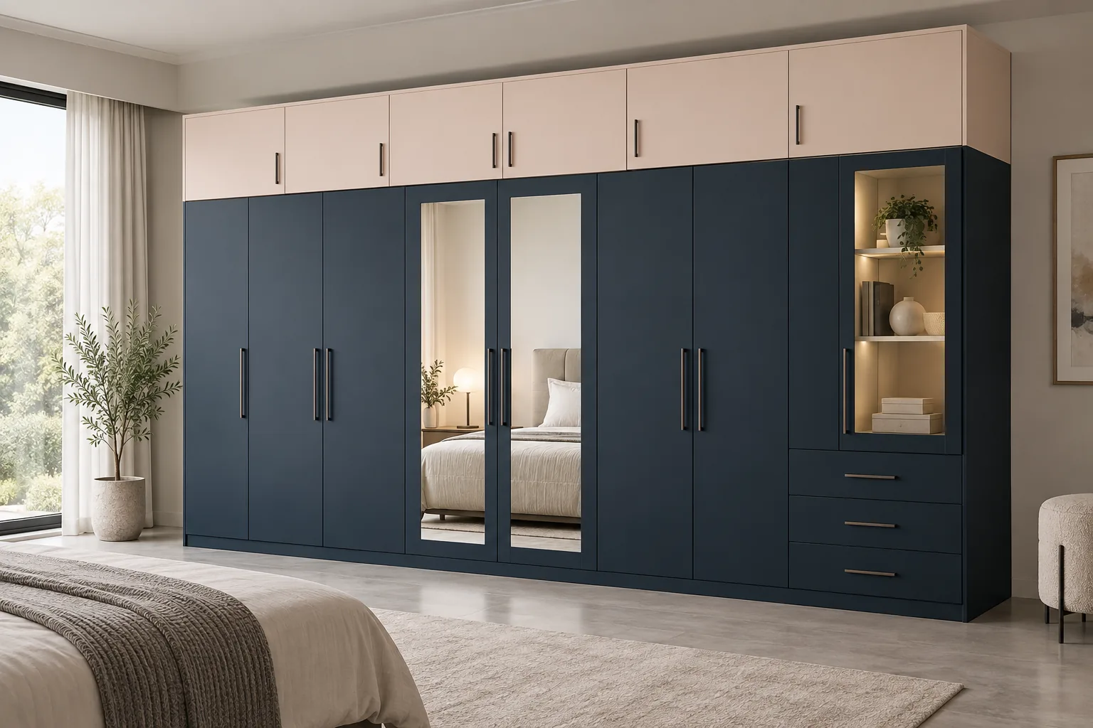 GI Navy Mirror Loft Wardrobe — concept render
