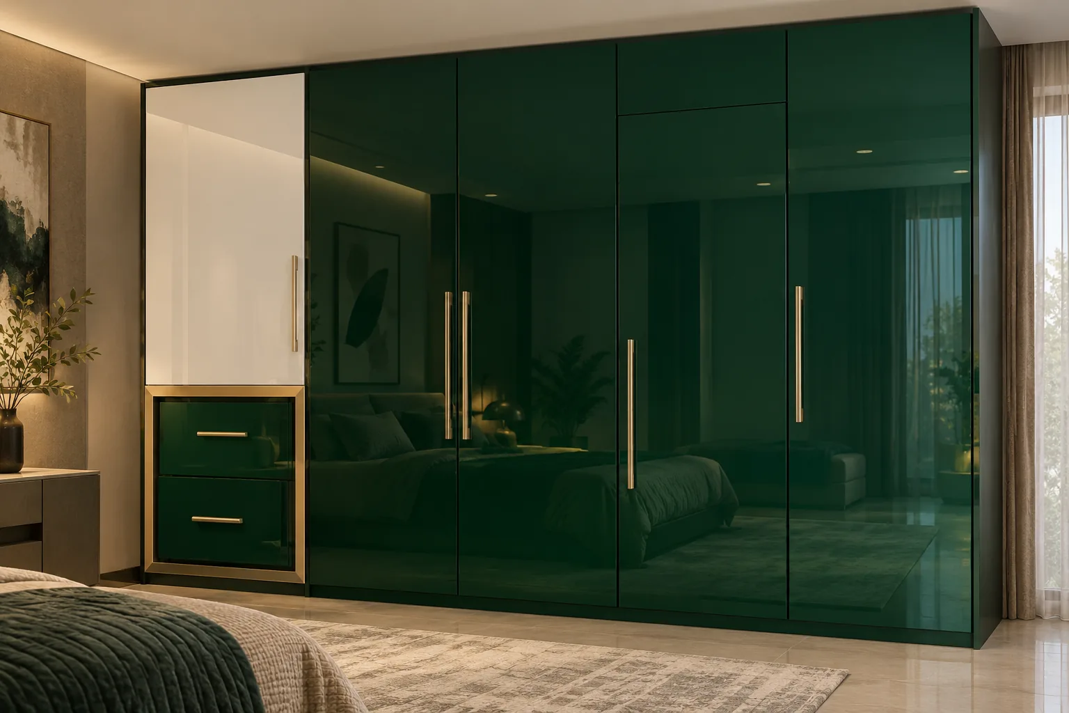 Aluminium Emerald Acrylic Wardrobe — concept render