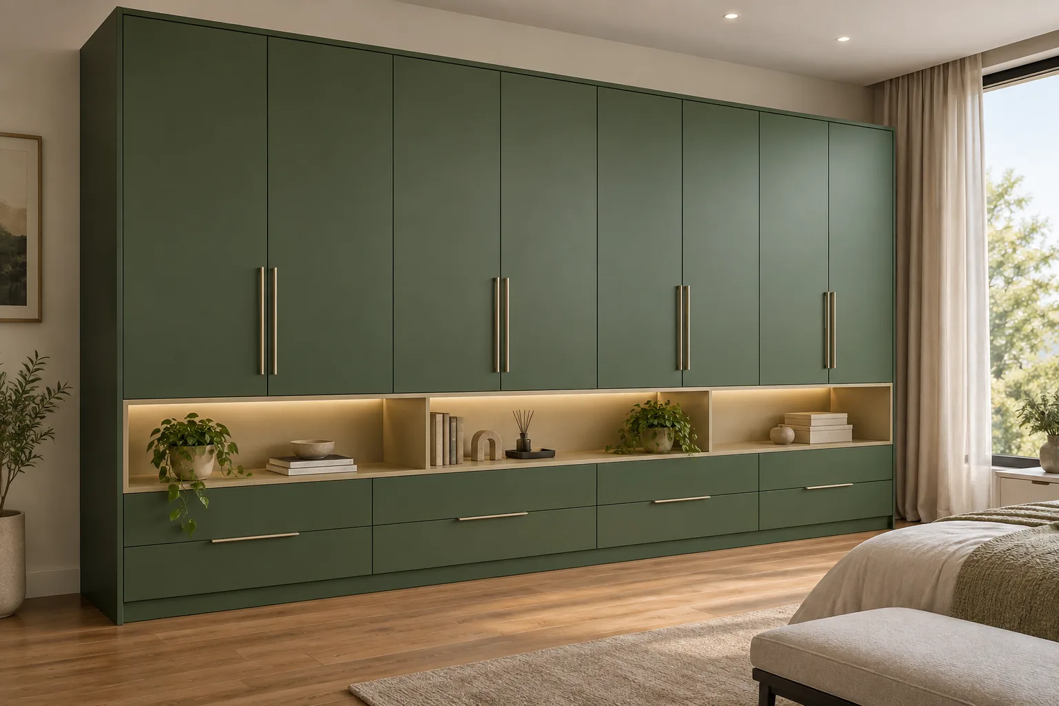 Aluminium Olive Open Niche Wardrobe — concept render