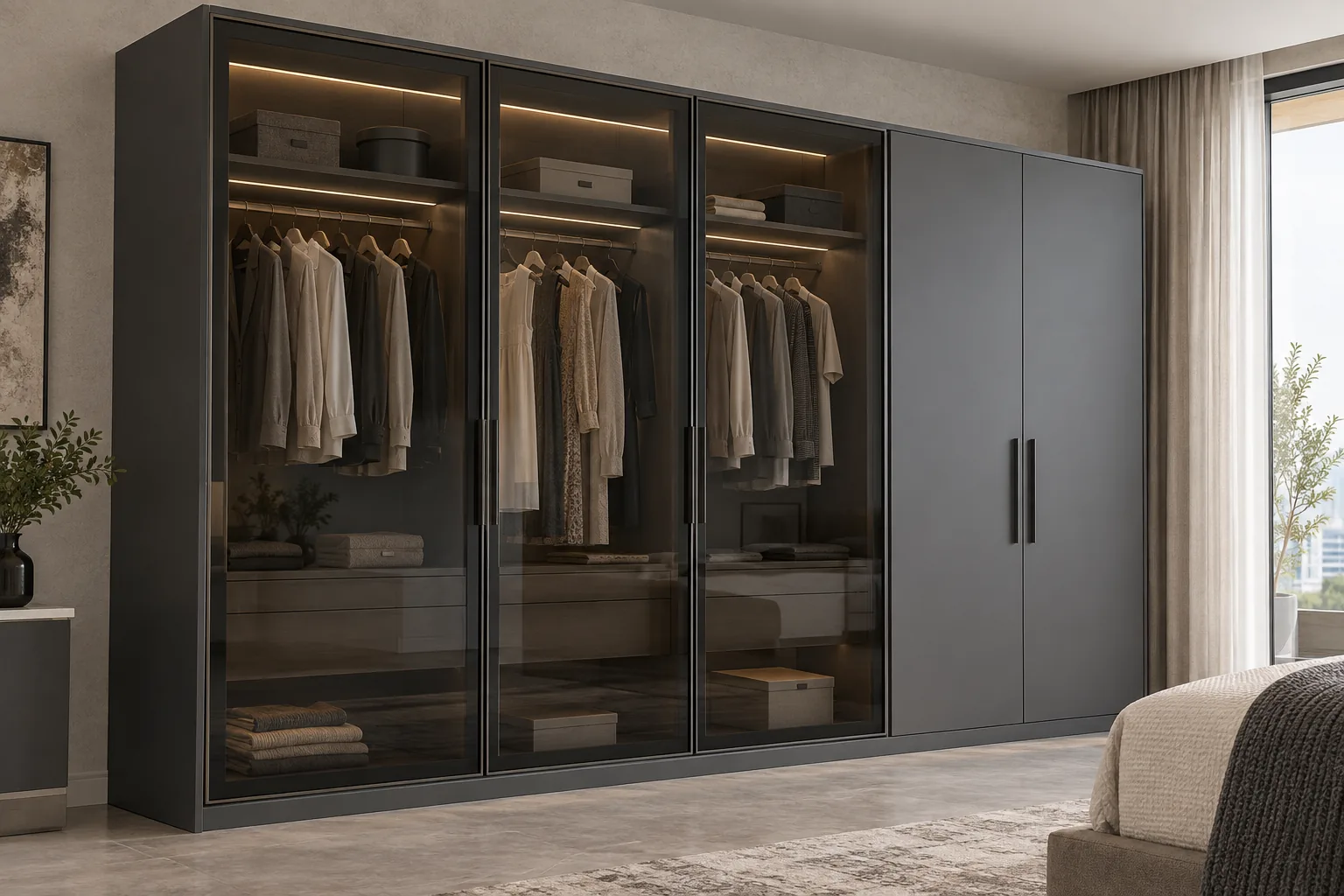 GI Charcoal Glass Hanging Wardrobe — concept render