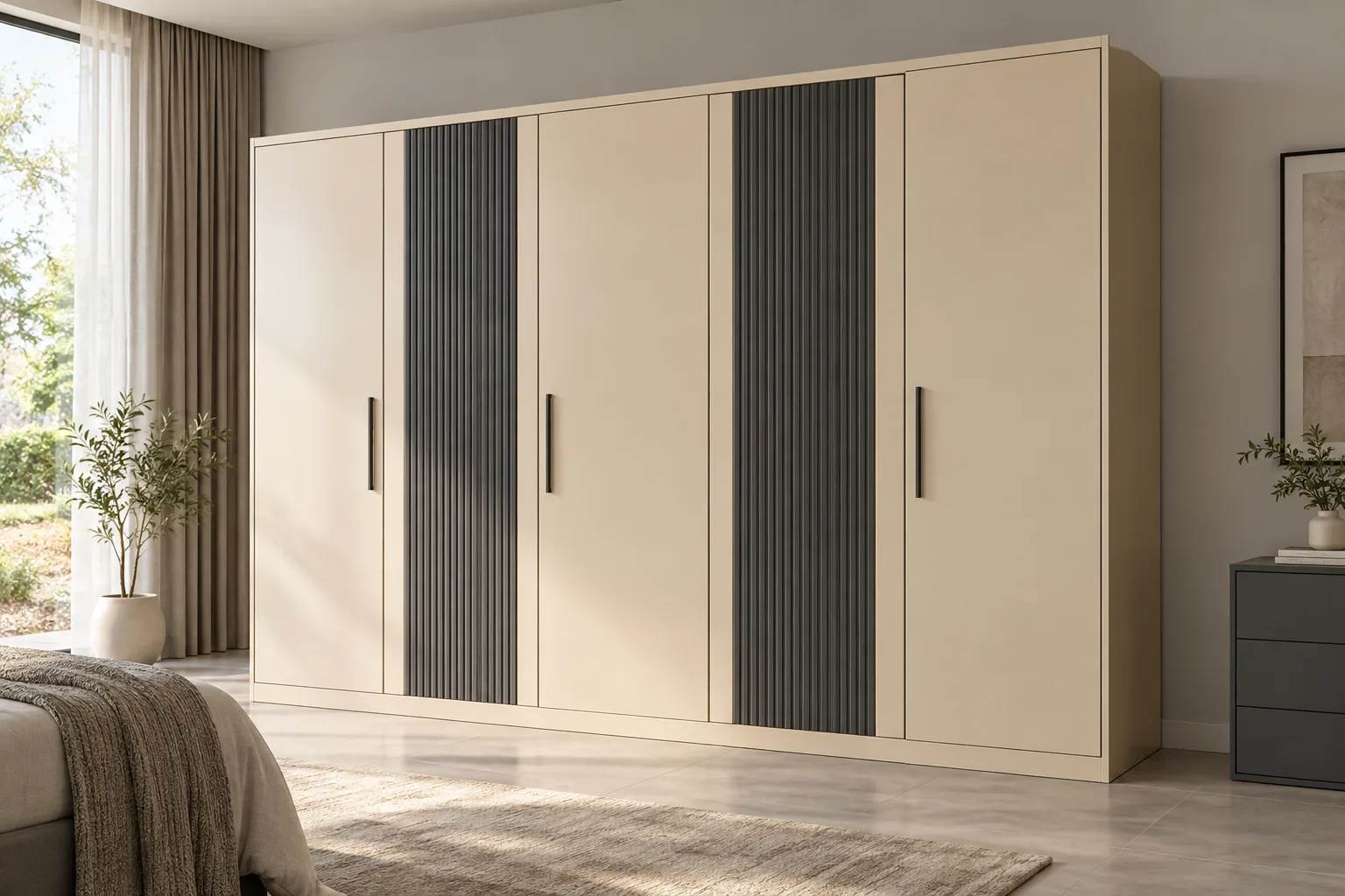 Aluminium Cream Reeded Panel Wardrobe — concept render