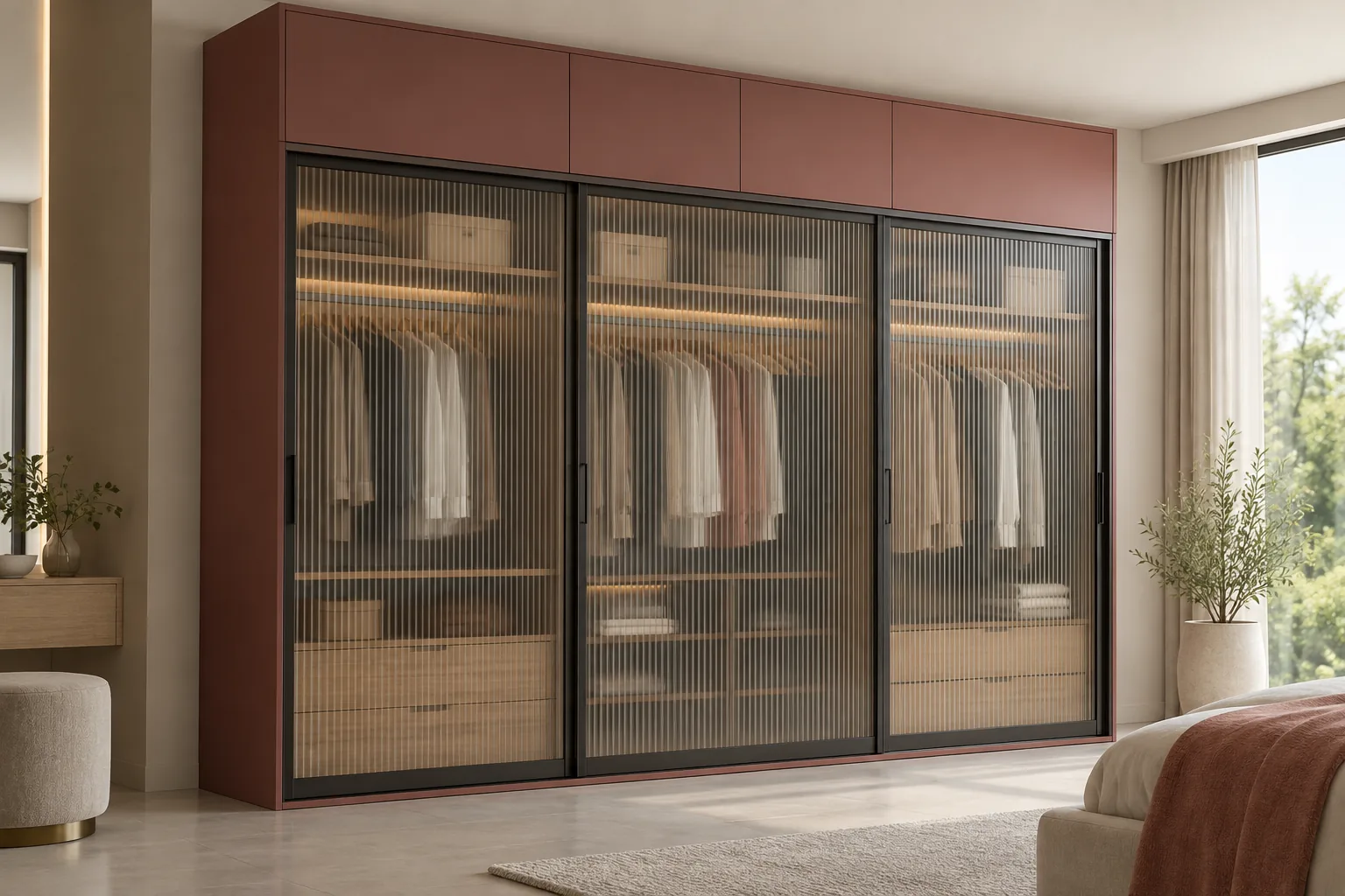 GI Terracotta Glass Loft Wardrobe — concept render