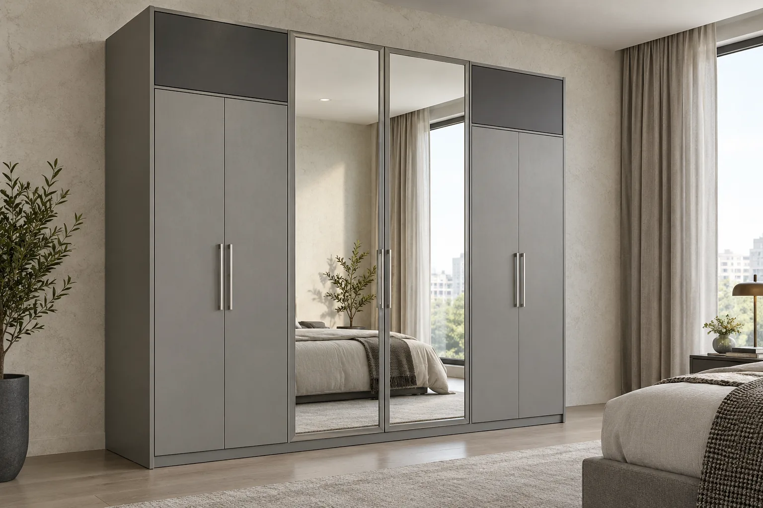 Aluminium Grey Mirror Hybrid Wardrobe — concept render