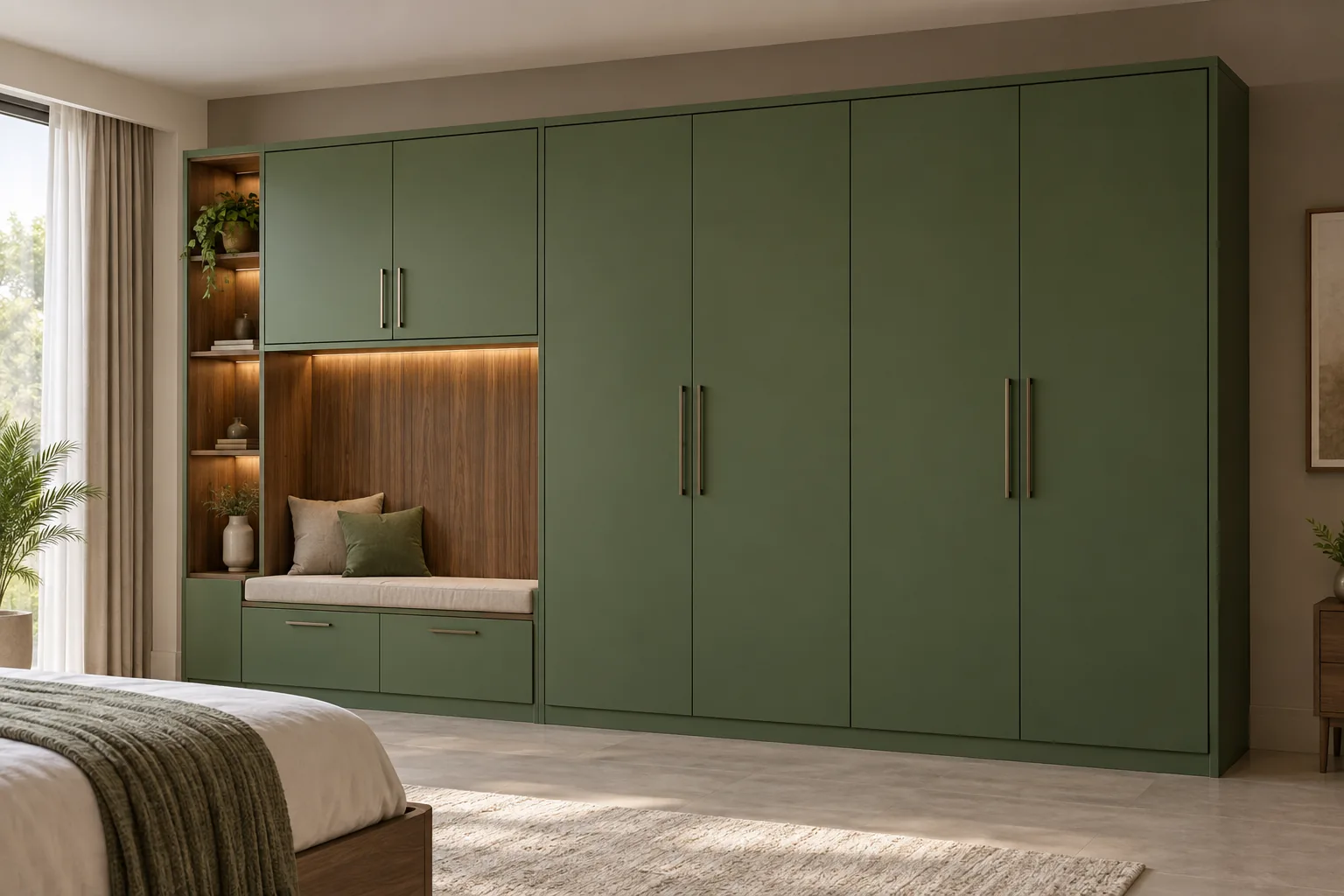 GI Olive Recessed Bench Wardrobe — concept render