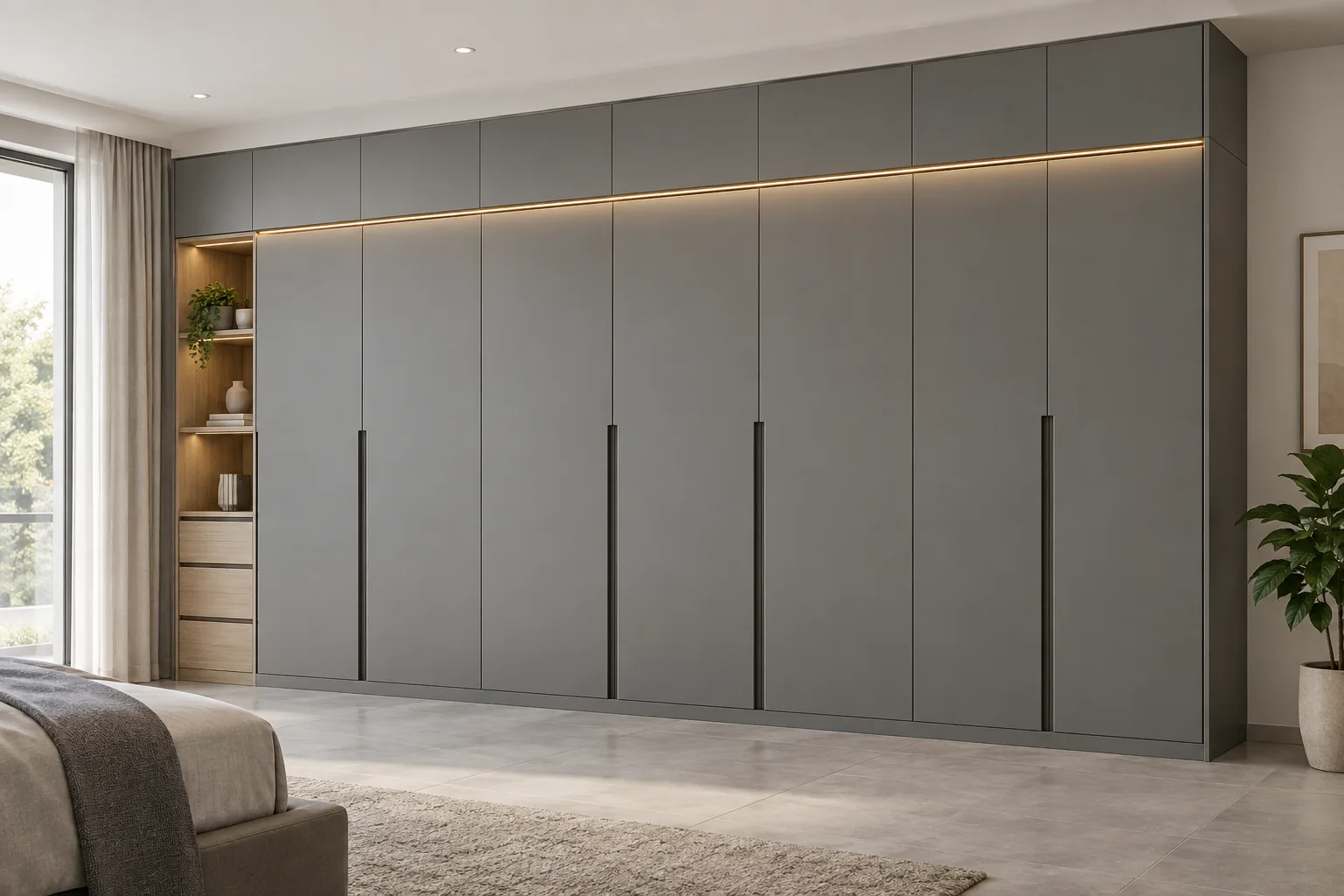 Aluminium Grey Illuminated Loft Wardrobe — concept render