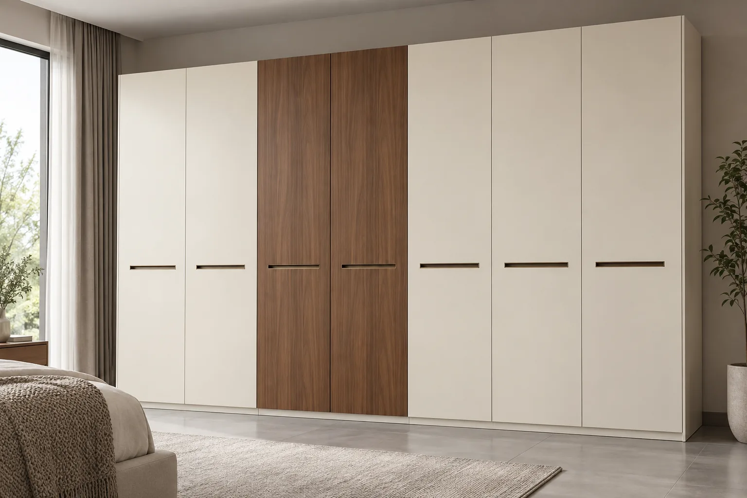 GI Ivory Walnut Shutter Wardrobe — concept render