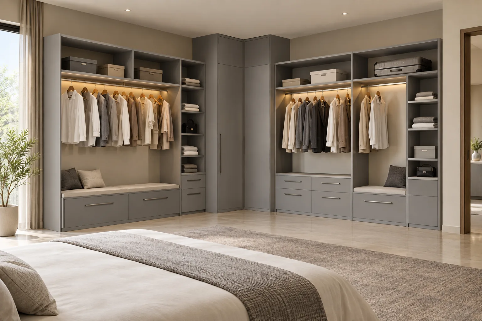 GI Grey Open Corner Wardrobe — concept render