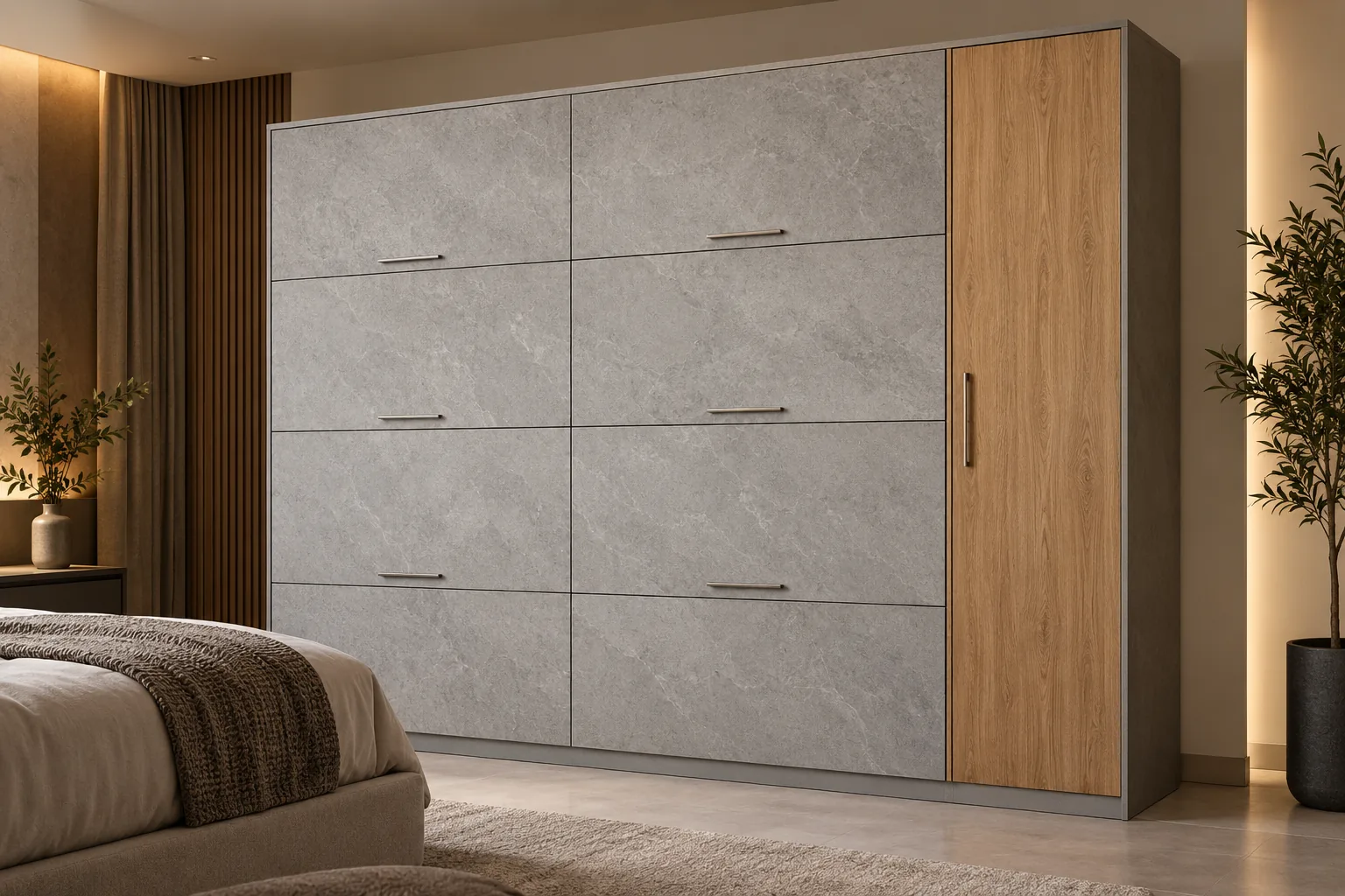 Aluminium Stone Laminate Wardrobe — concept render