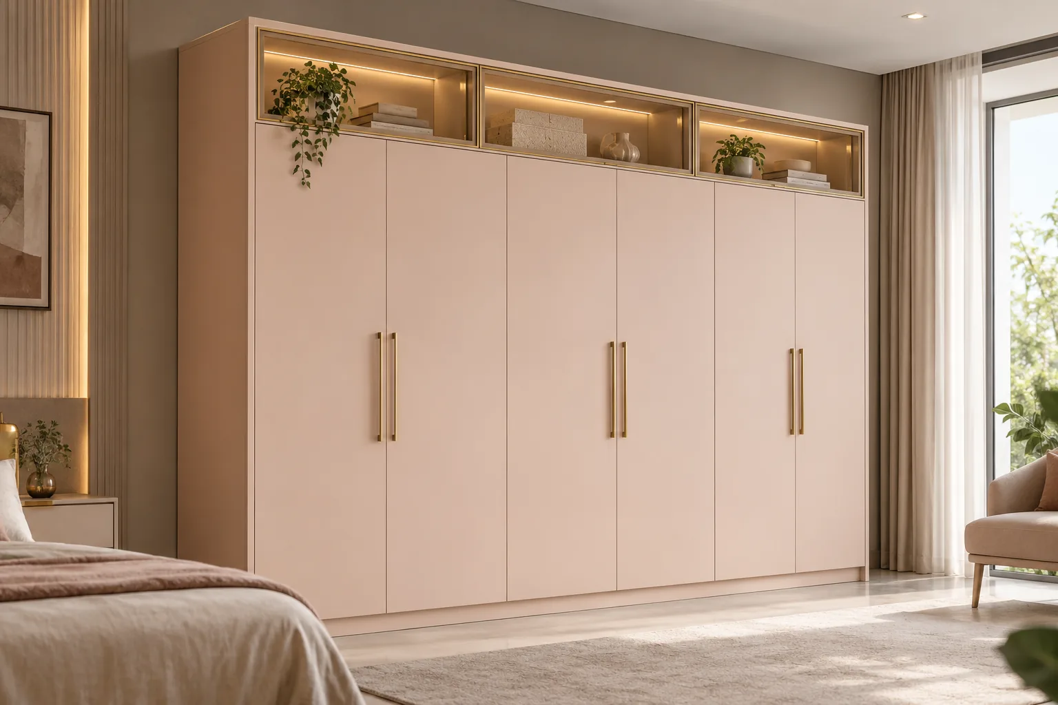 GI Blush Glass Loft Wardrobe — concept render