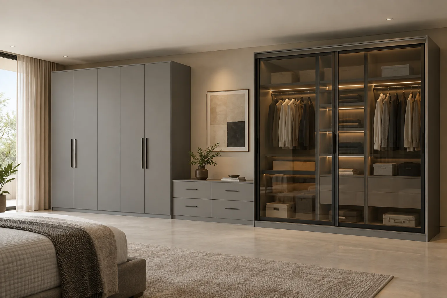 Aluminium Grey Linked Storage Wardrobe — concept render