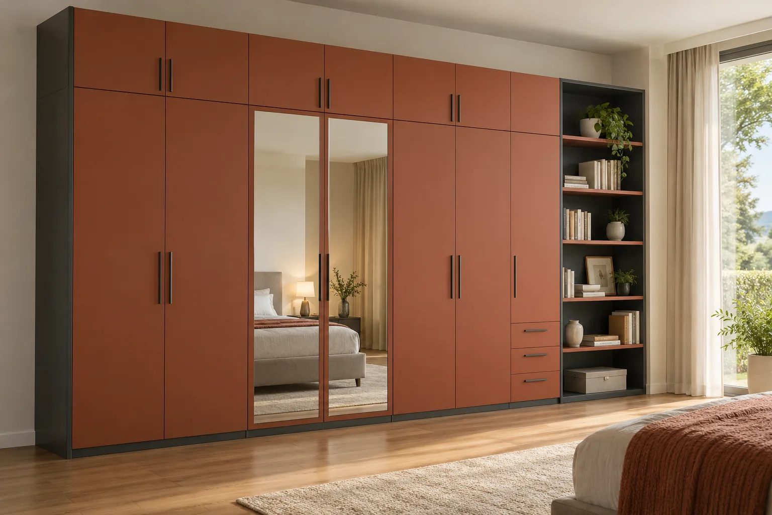 GI Terracotta Mirror Tower Wardrobe — concept render