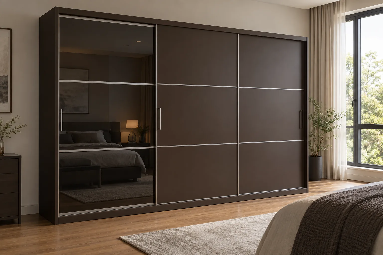 Aluminium Chocolate Smoked Sliding Wardrobe — concept render
