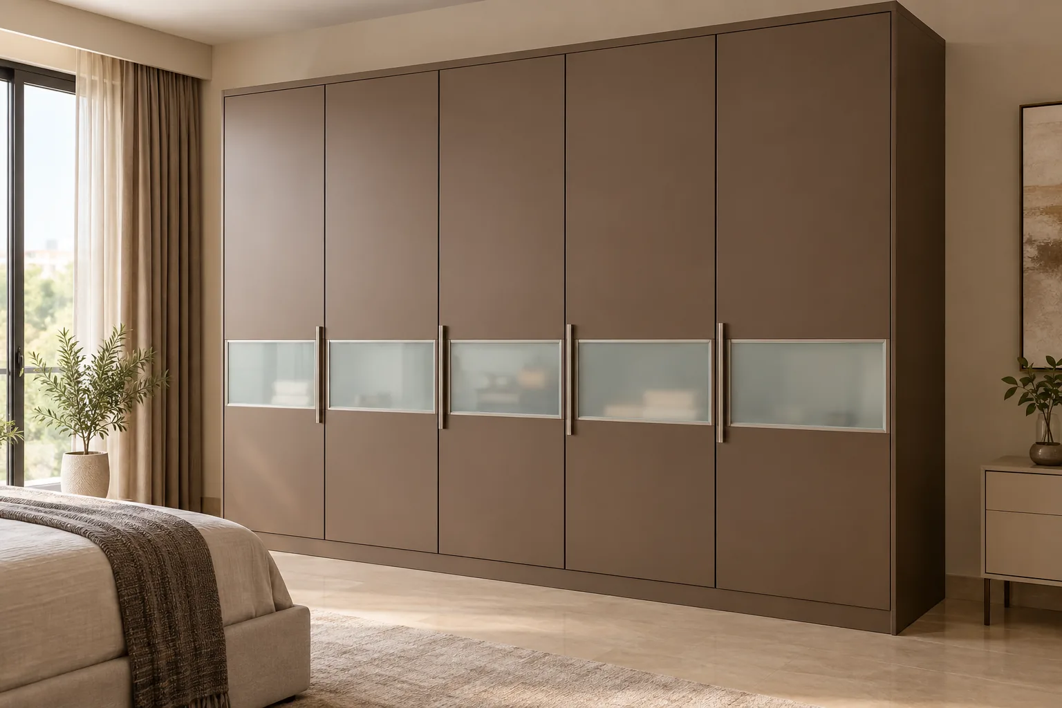 Aluminium Taupe Frosted Inset Wardrobe — concept render