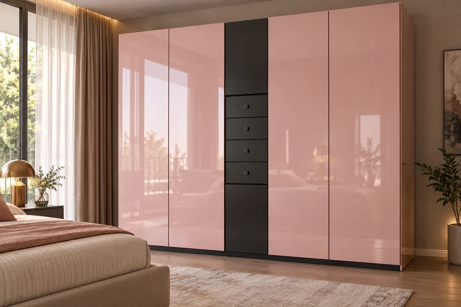 Aluminium Blush Acrylic Wardrobe — concept render