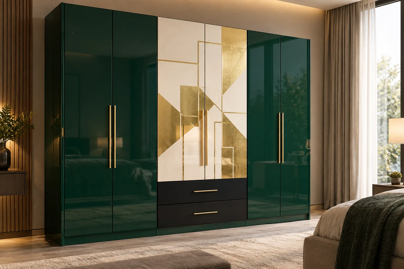 Aluminium Emerald Painted Wardrobe — concept render